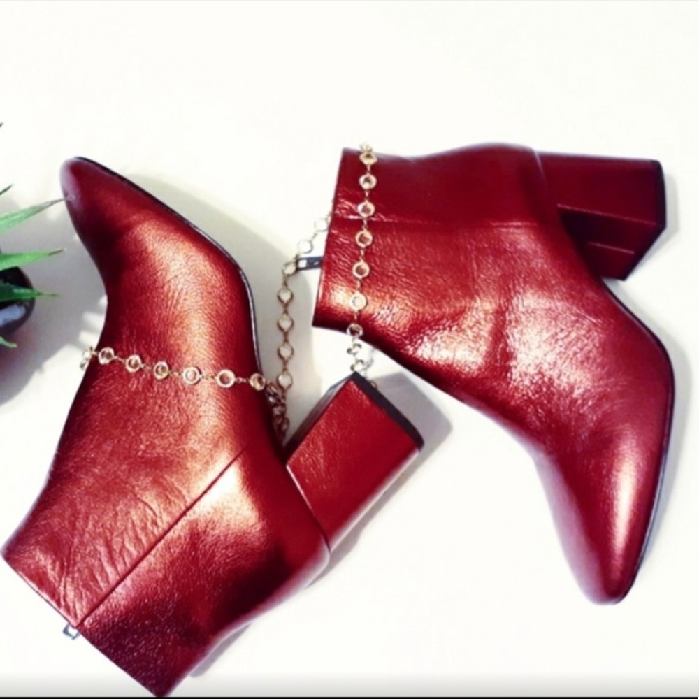 💎NIB ASH RED HEROIN METALLIC LEATHER ANKLE BOOTS